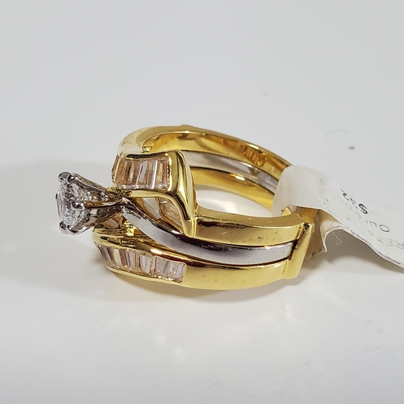 Silver Gold Wedding Band Ring set Cubic Zirconia Size 10 - Picture 9 of 9